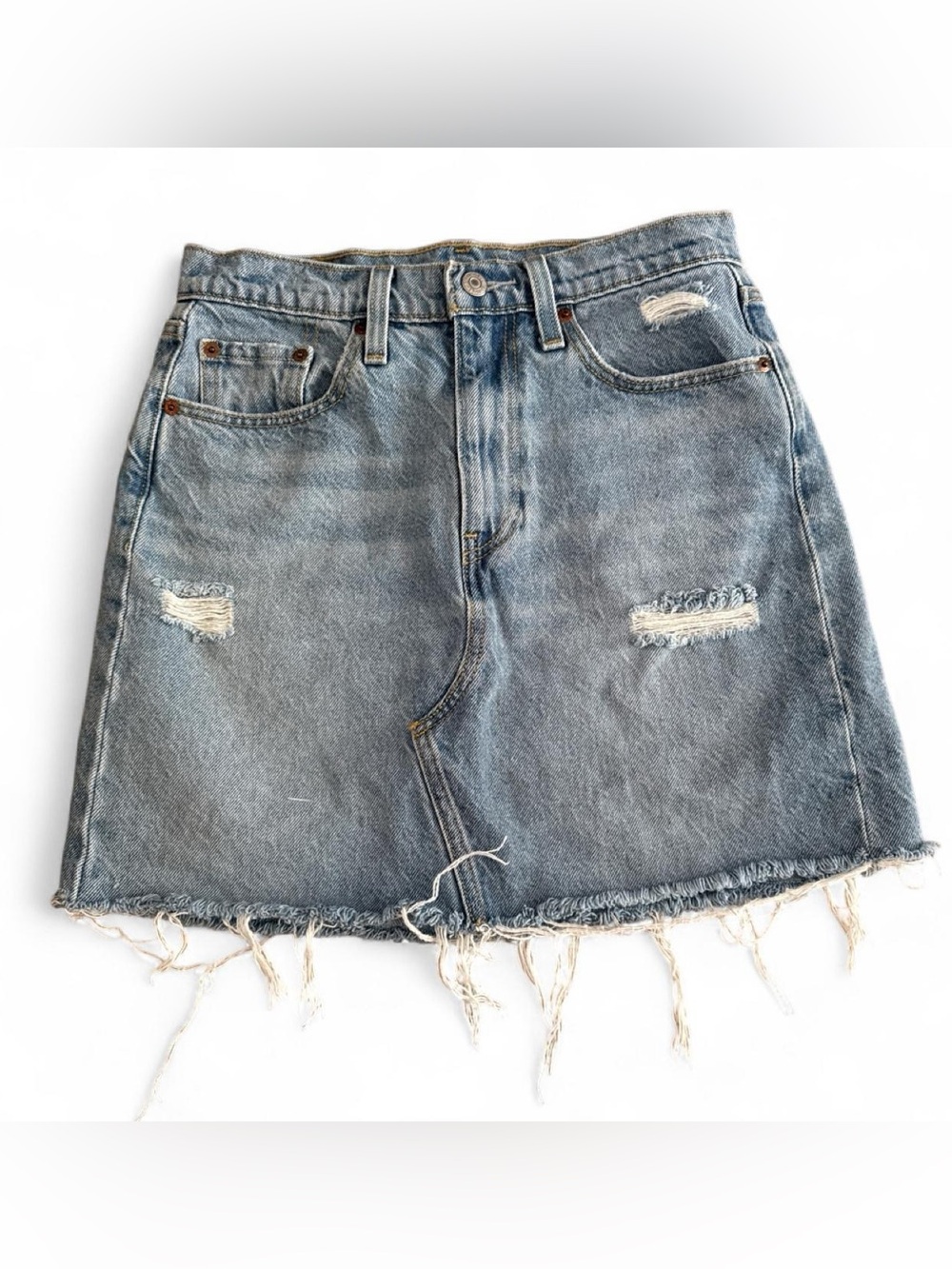 Levi’s Distressed Light Blue Denim Mini Skirt